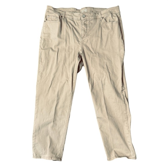 Terra & Sky Straight Jeans Womens 18W Petite Beige Cotton Blend Hi-Rise Zip Fly - Picture 2 of 6